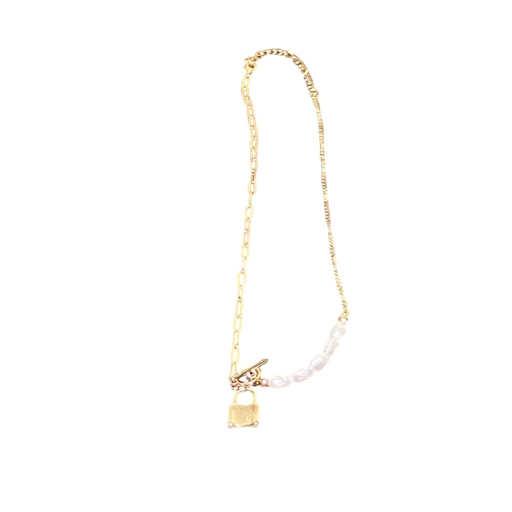 Padlock Pearl Necklace Women's Gold Asymmetric Paperclip Pearlcore Y2K Chain